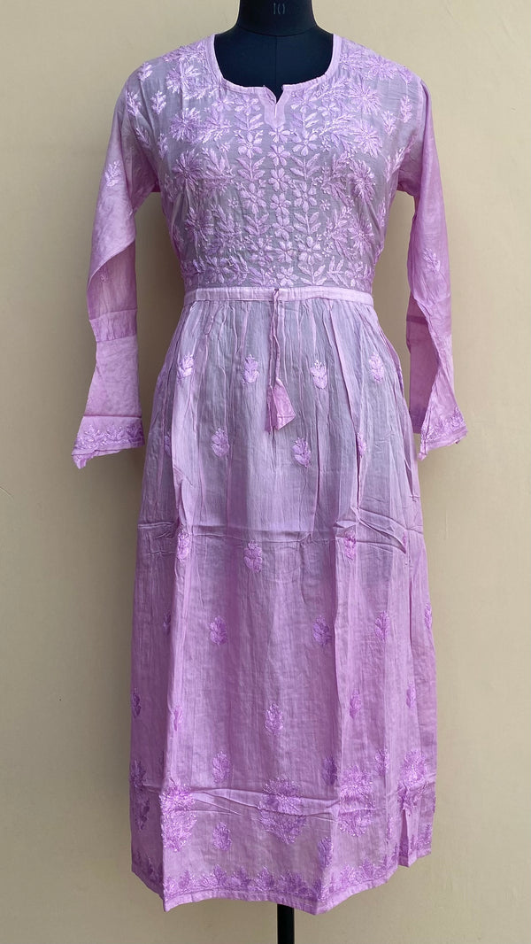 Lucknowi Chikankari Nyra Ombre Kurti Purple Mal Chanderi with Self work