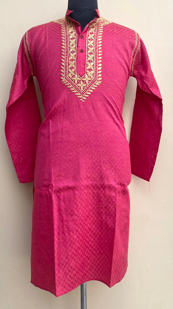 Lucknowi Chikankari Men’s Kurta Pink Cotton