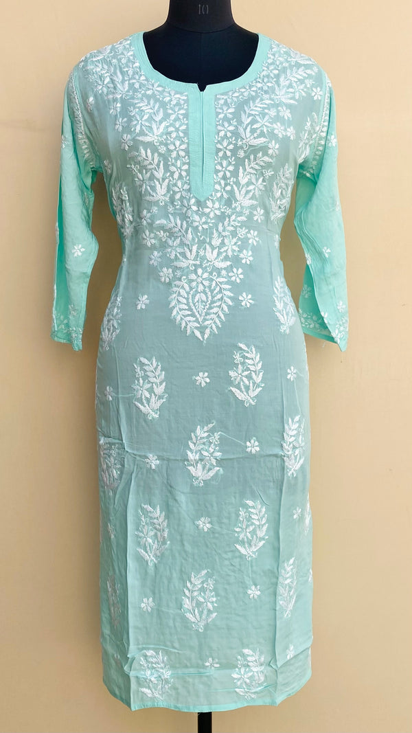 Lucknowi Chikankari Kurti Blue Modal Cotton