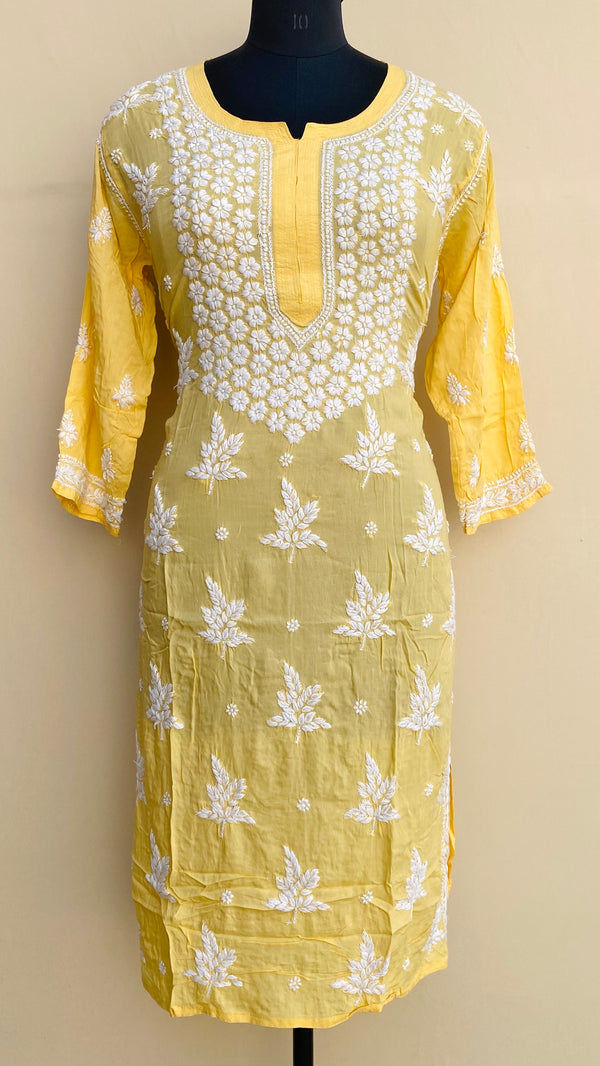 Lucknowi Chikankari Kurti Yellow Modal Cotton