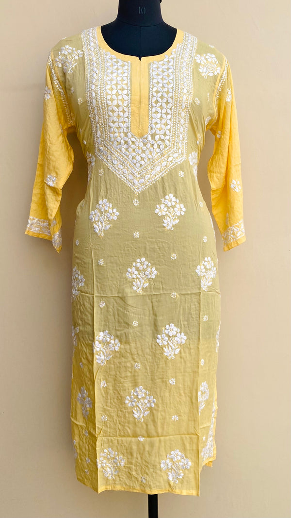 Lucknowi Chikankari Kurti Yellow Modal Cotton