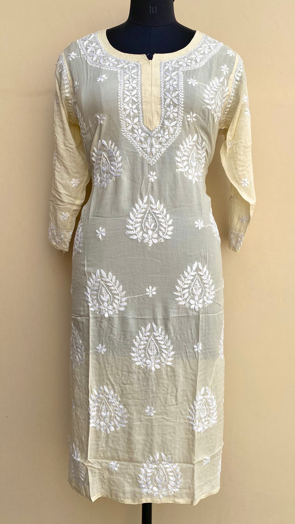 Lucknowi Chikankari Kurti Cream Modal Cotton