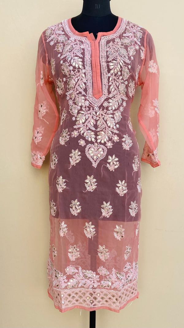 Lucknowi Chikankari Kurti Gajri Faux Georgette With Gotta Patti Work