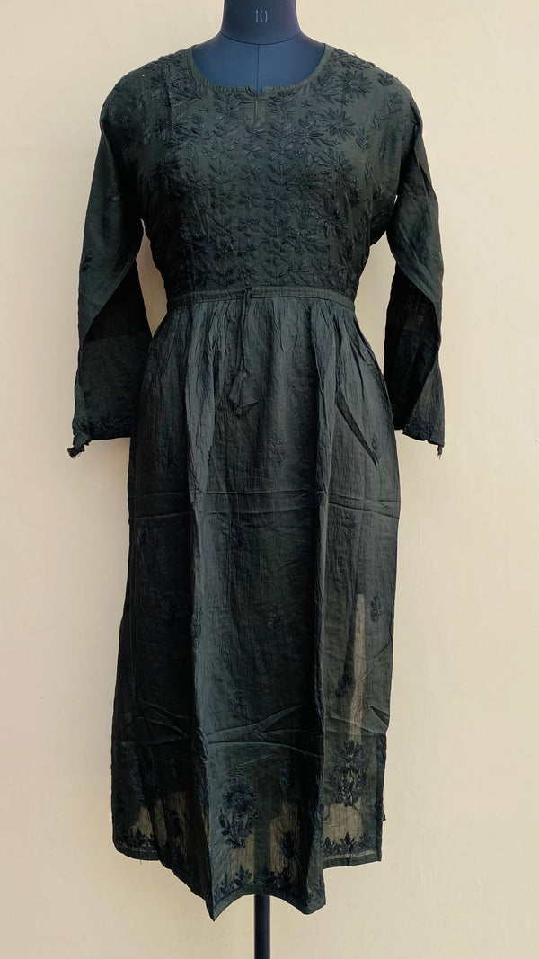 Lucknowi Chikankari Nyra Kurti Black Mal Chanderi with Self work