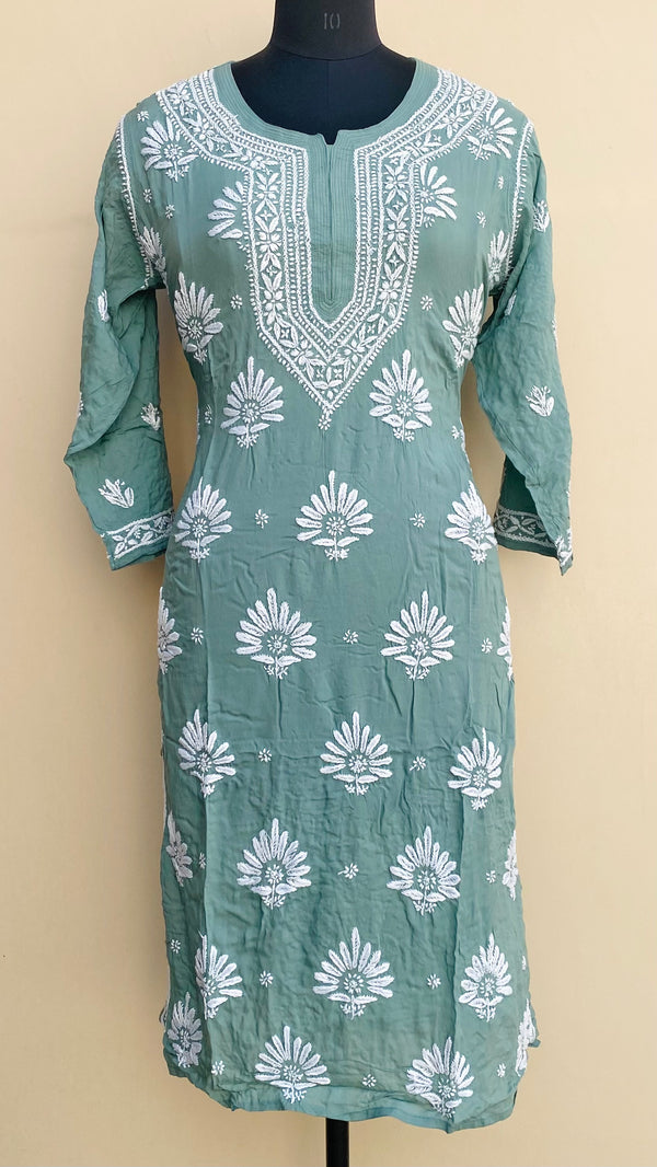 Lucknowi Chikankari Kurti Teal Green Modal Cotton