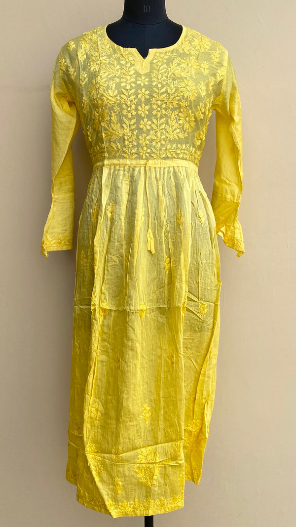 Lucknowi Chikankari Nyra Ombre Kurti Yellow Mal Chanderi with Self work