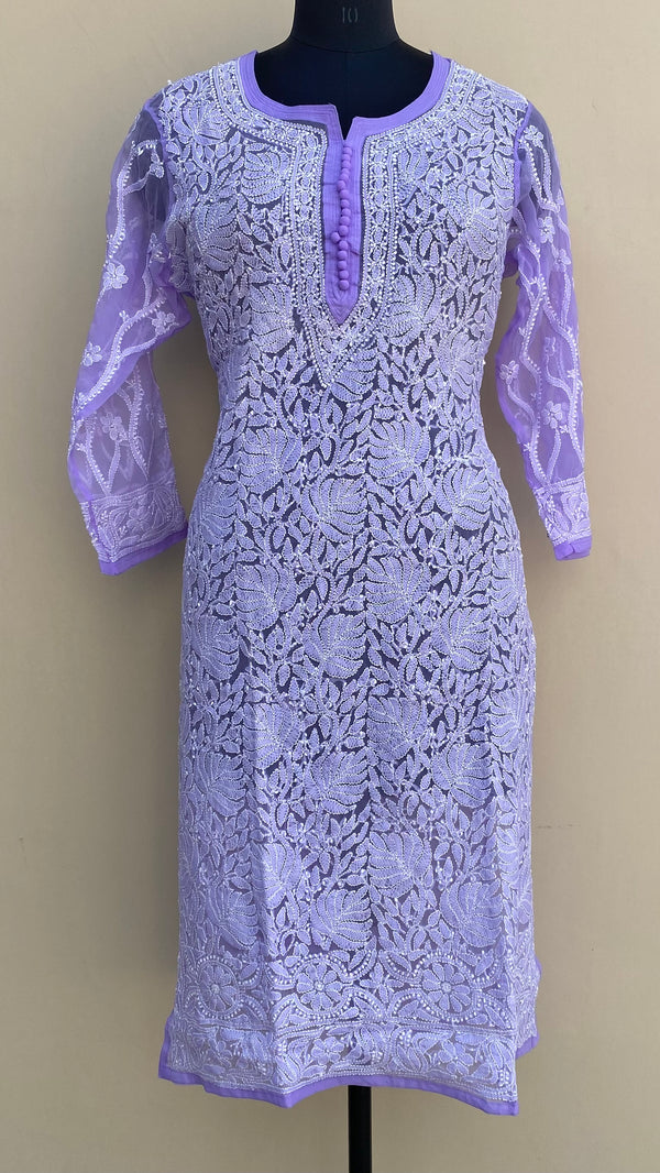 Lucknowi Chikankari Kurti Purple Faux Georgette