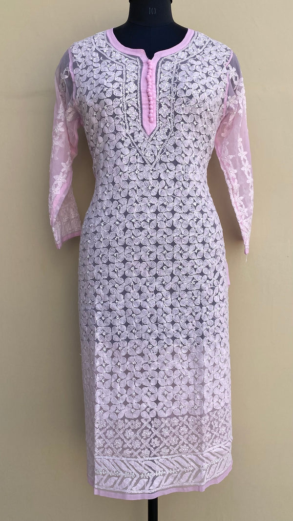 Lucknowi Chikankari Kurti Pink Faux Georgette