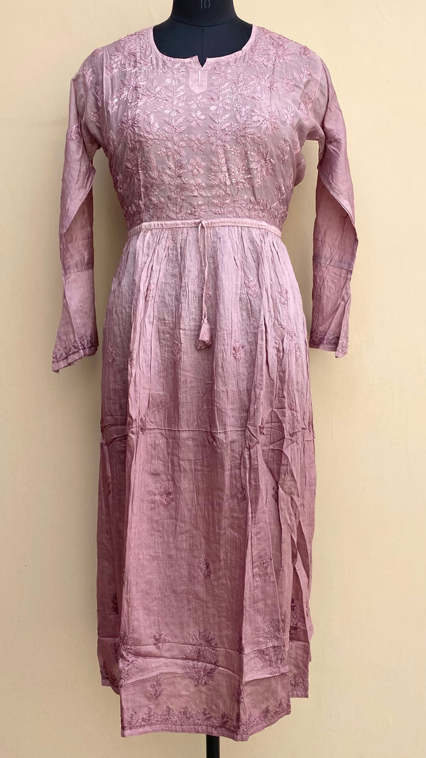 Lucknowi Chikankari Nyra Ombre Kurti Onion Pink Mal Chanderi with Self work