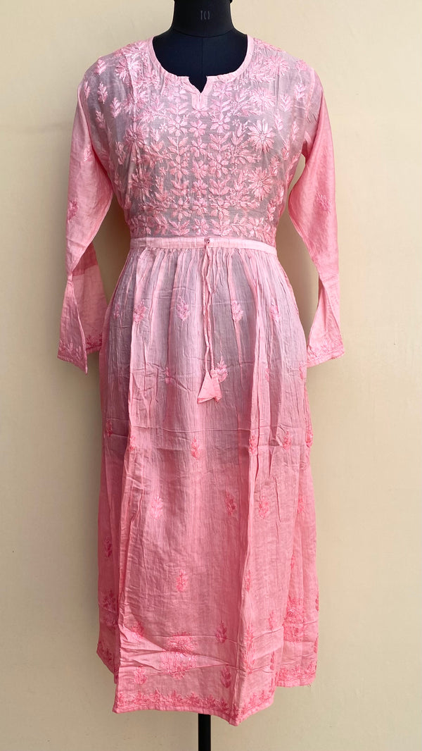 Lucknowi Chikankari Nyra Ombre Kurti Pink Mal Chanderi with Self work