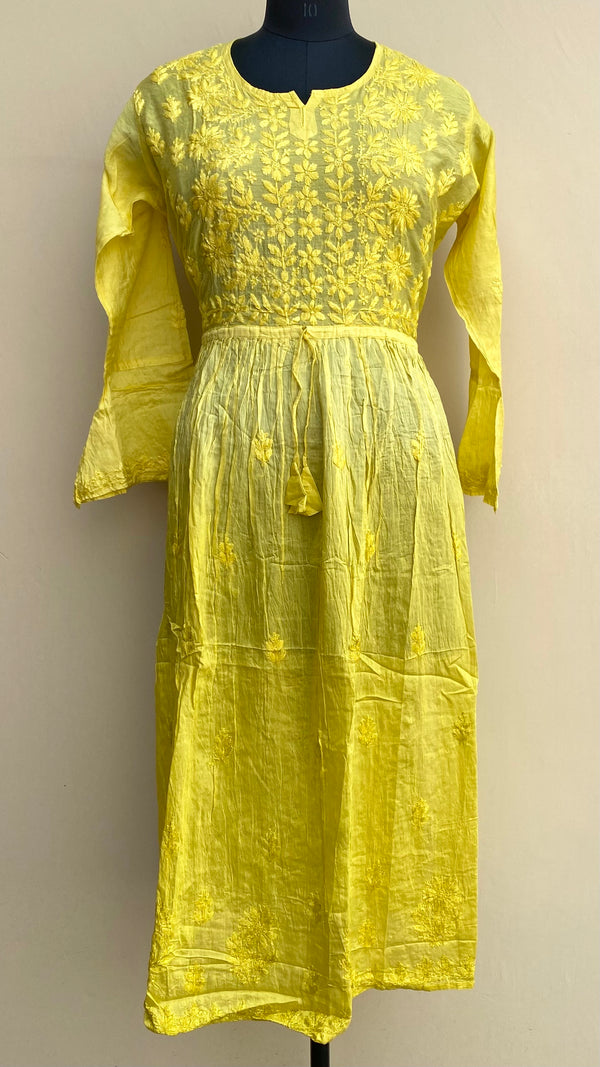 Lucknowi Chikankari Nyra Ombre Kurti Yellow Mal Chanderi with Self work