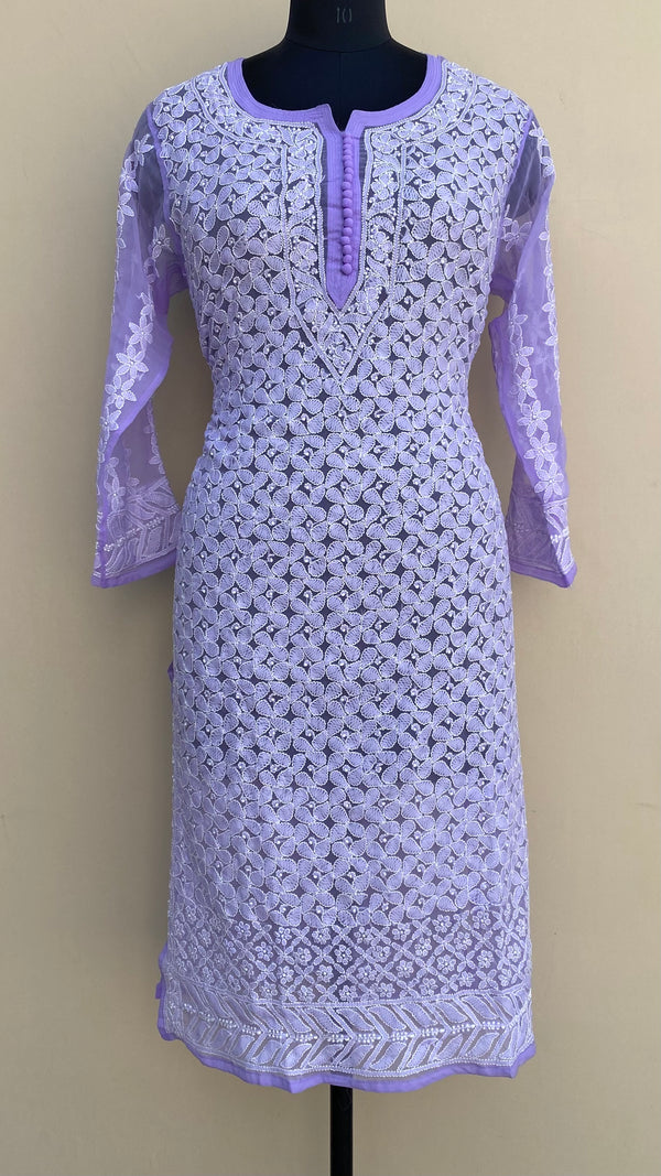 Lucknowi Chikankari Kurti Purple Faux Georgette