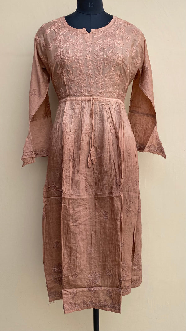 Lucknowi Chikankari Nyra Ombre Kurti Brown Mal Chanderi with Self work