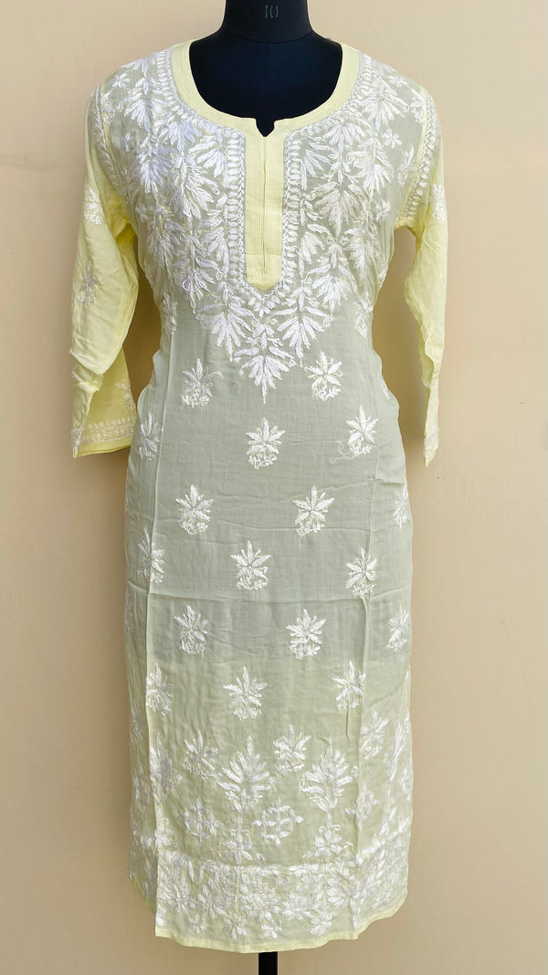 Lucknowi Chikankari Kurti Lemon Yellow Modal Cotton