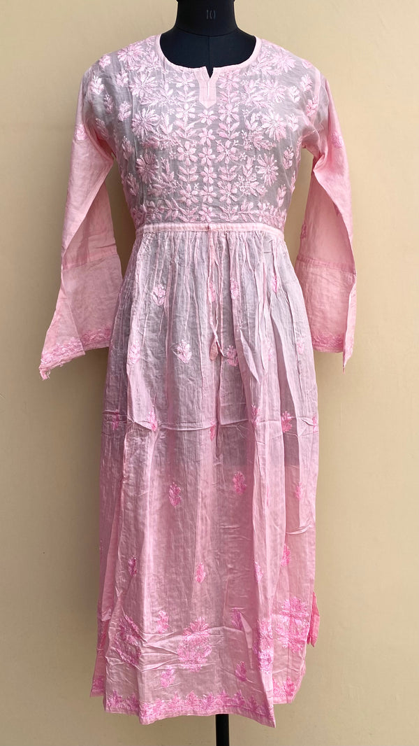 Lucknowi Chikankari Nyra Ombre Kurti Pink Mal Chanderi with Self work