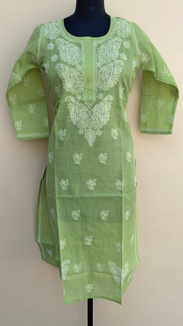 Lucknowi Chikankari Kurti Green Cotton