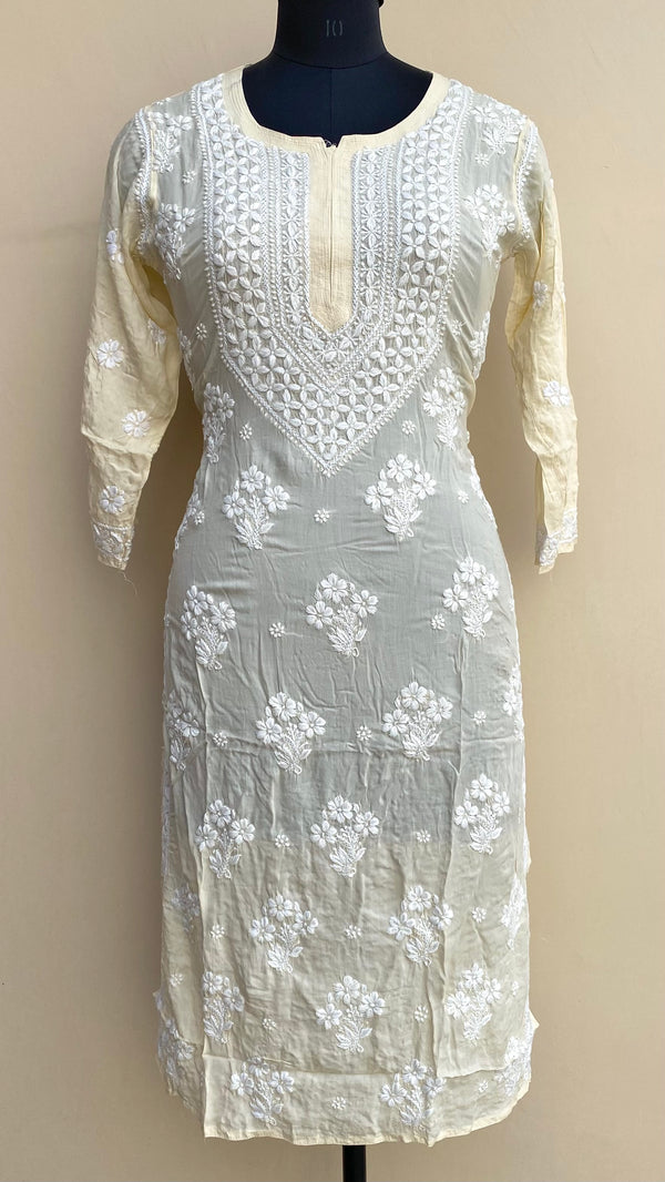 Lucknowi Chikankari Kurti Cream Modal Cotton