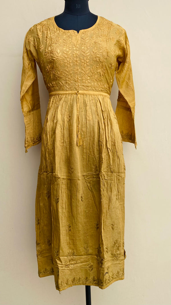 Lucknowi Chikankari Nyra Ombre Kurti Golden Mal Chanderi with Self work