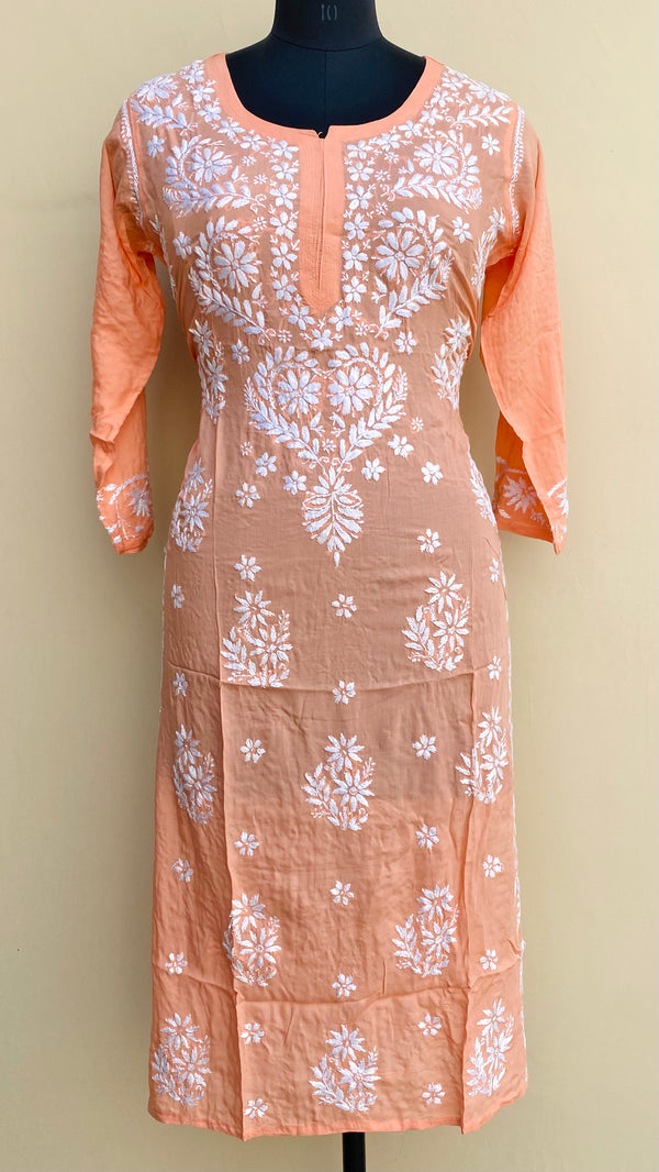 Lucknowi Chikankari Kurti Peach Modal Cotton