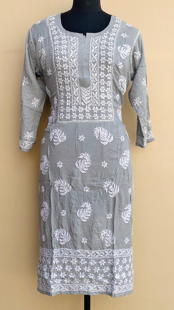 Lucknowi Chikankari Kurti Gray Modal Cotton