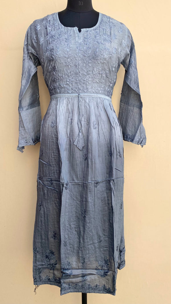 Lucknowi Chikankari Nyra Ombre Kurti Gray Mal Chanderi with Self work