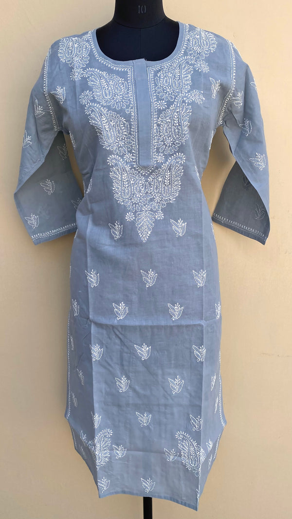 Lucknowi Chikankari Kurti Gray Cotton