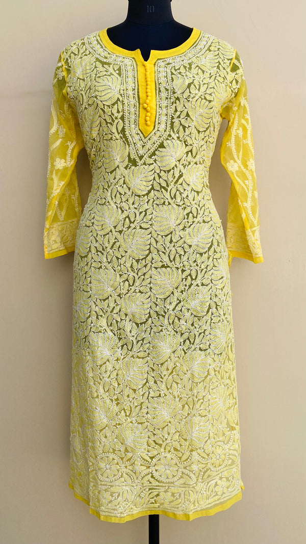 Lucknowi Chikankari Kurti Yellow Faux Georgette