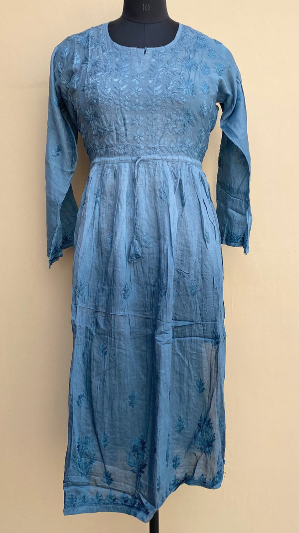 Lucknowi Chikankari Nyra Ombre Kurti Blue Mal Chanderi with Self work