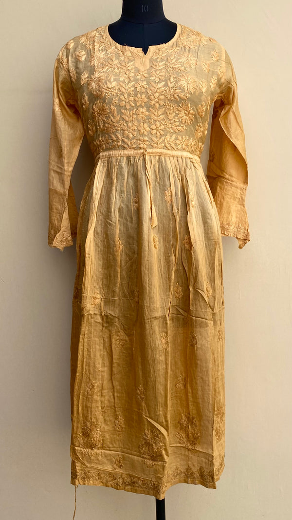 Lucknowi Chikankari Nyra Ombre Kurti Beige Mal Chanderi with Self work