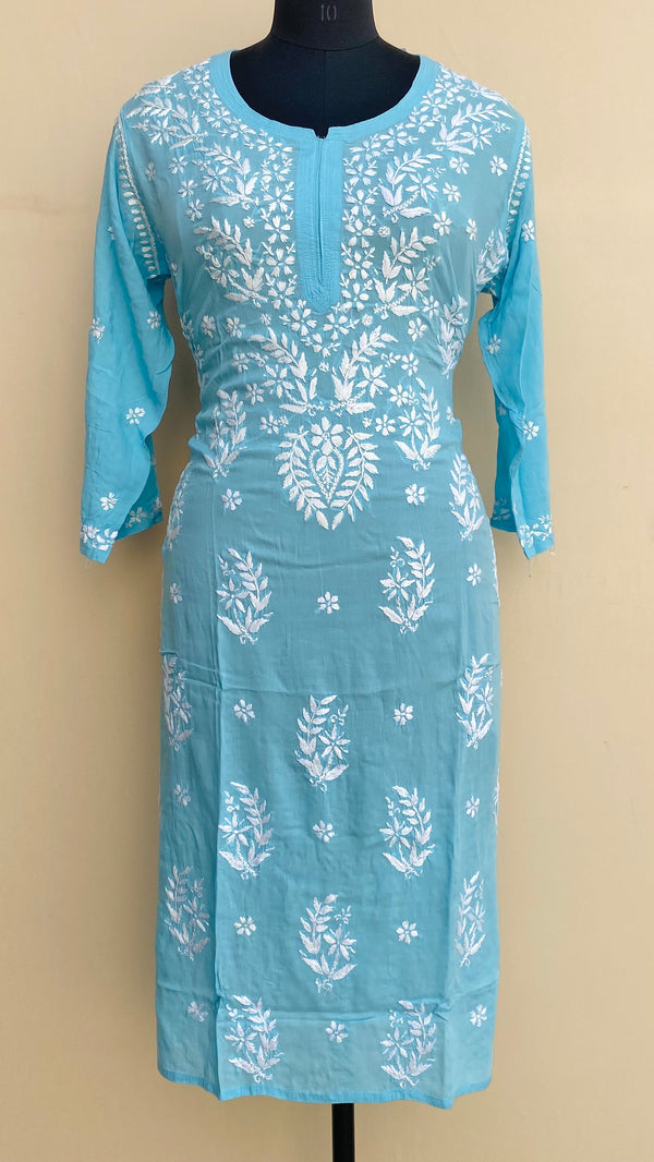 Lucknowi Chikankari Kurti Blue Modal Cotton