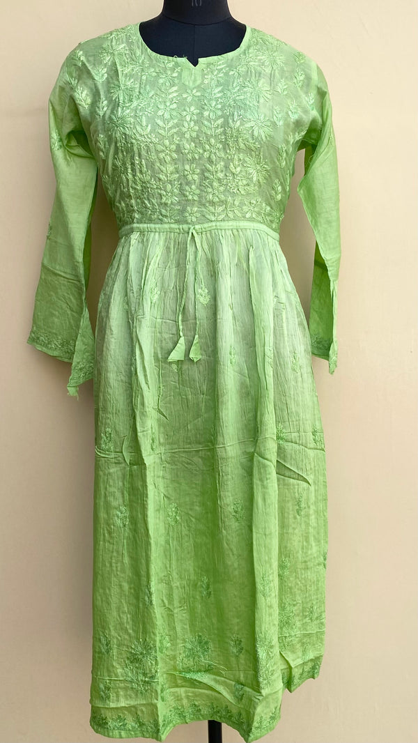 Lucknowi Chikankari Nyra Ombre Kurti Green Mal Chanderi with Self work