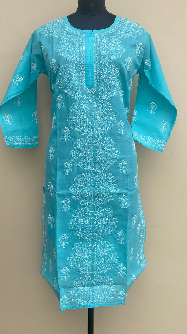 Lucknowi Chikankari Kurti Blue Cotton