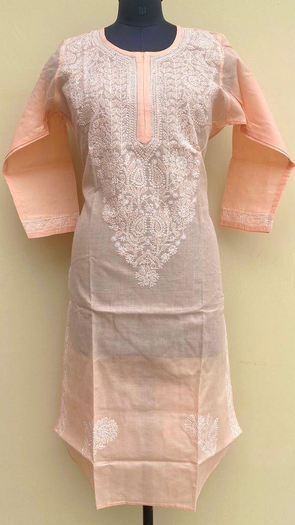 Lucknowi Chikankari Kurti Peach Cotton
