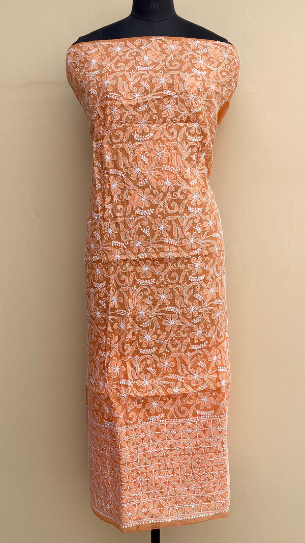 Lucknowi Chikankari Kurta Length Orange Kota