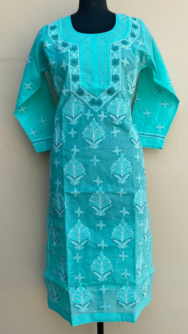 Lucknowi Chikankari Kurti Sea Green Cotton