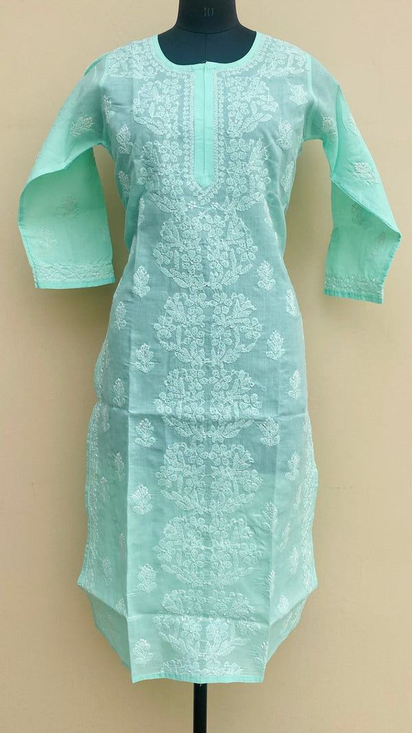 Lucknowi Chikankari Kurti Sea Green Cotton