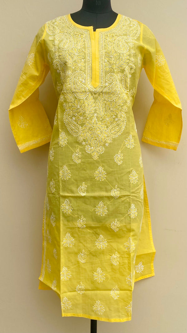 Lucknowi Chikankari Kurti Yellow Cotton