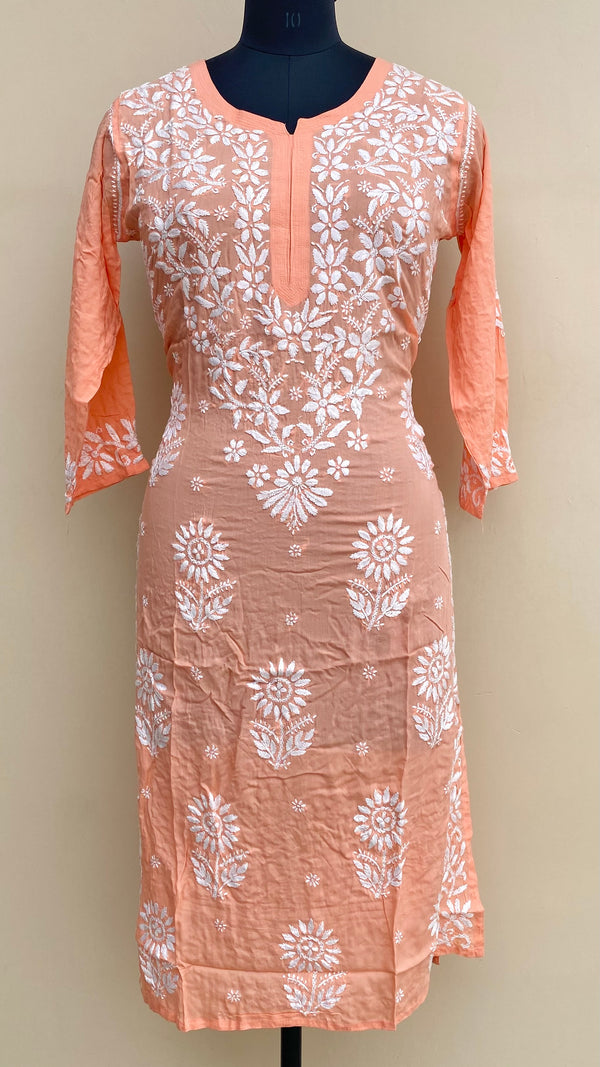 Lucknowi Chikankari Kurti Orange Modal Cotton