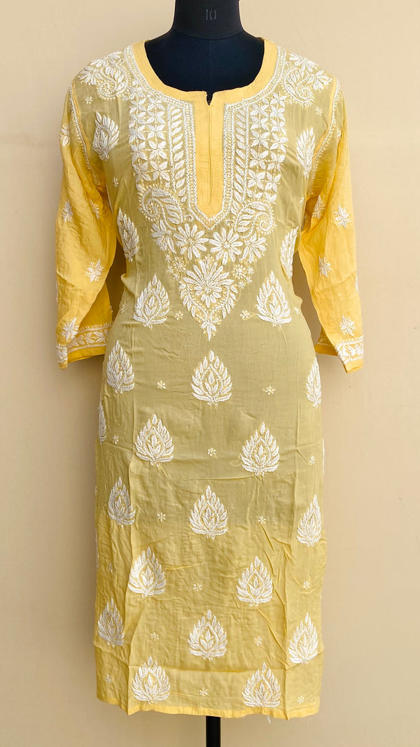 Lucknowi Chikankari Kurti Yellow Modal Cotton