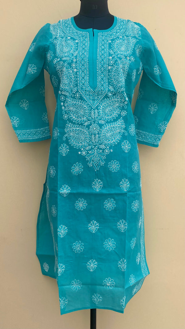 Lucknowi Chikankari Kurti Sea Green Cotton
