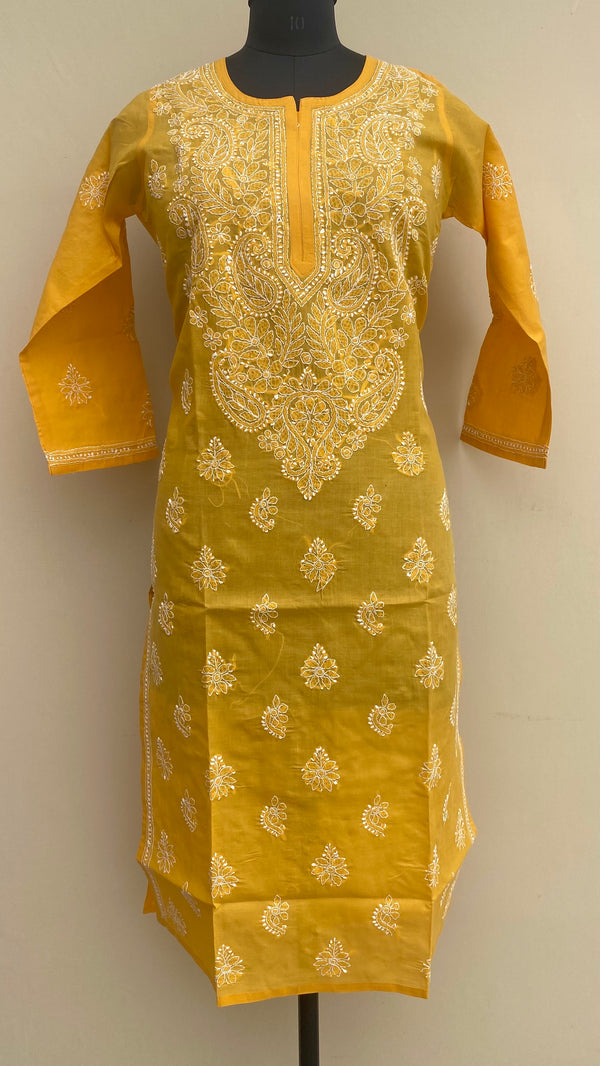 Lucknowi Chikankari Kurti Mustard Cotton