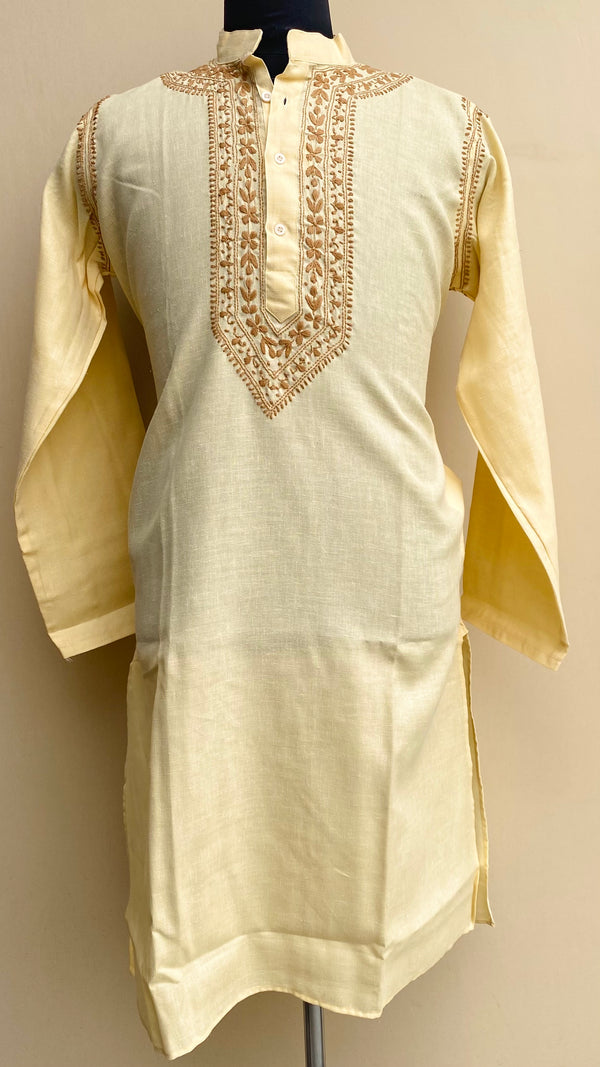 Lucknowi Chikankari Men’s Kurta Beige Cotton