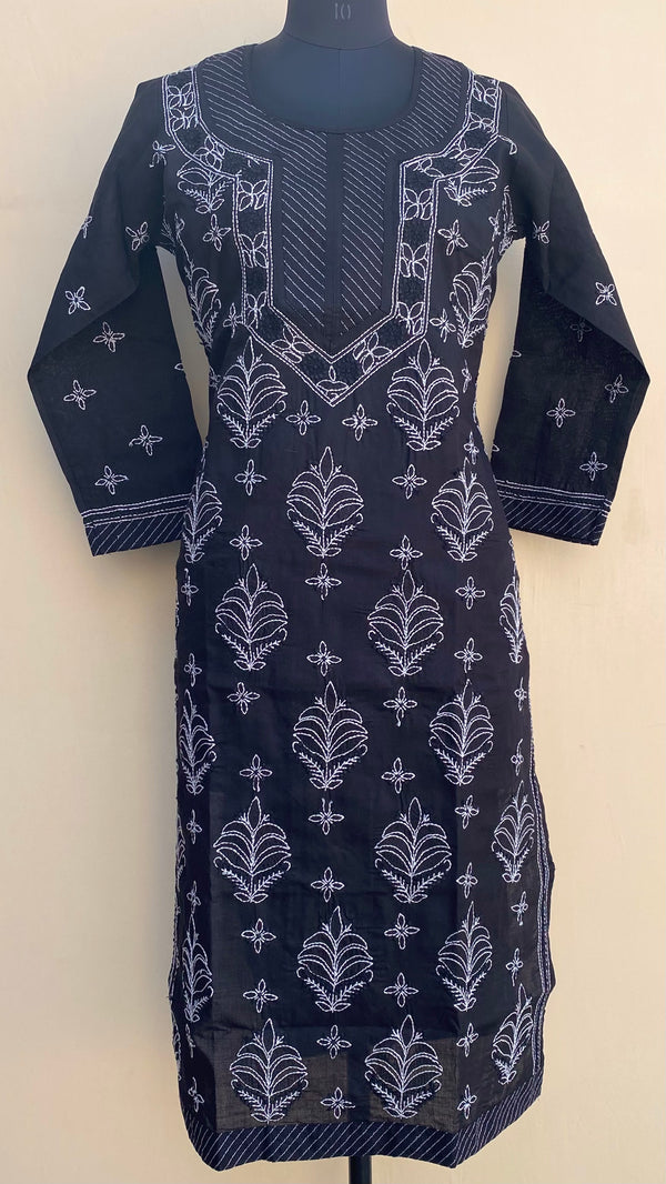 Lucknowi Chikankari Kurti Black Cotton