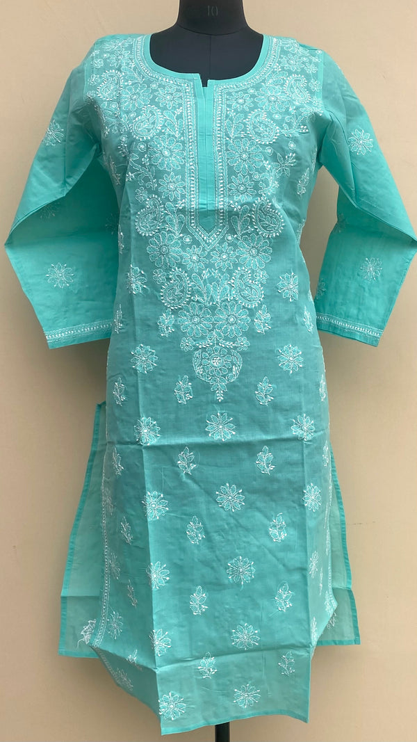 Lucknowi Chikankari Kurti Sea Green Cotton