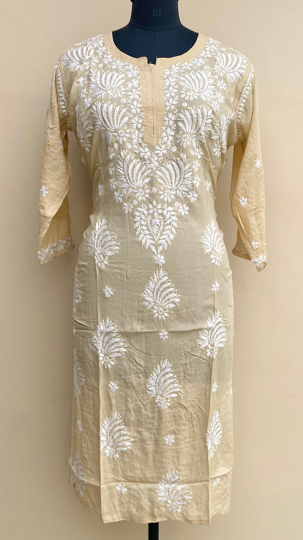 Lucknowi Chikankari Kurti Beige Modal Cotton