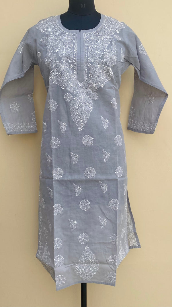 Lucknowi Chikankari Kurti Gray Cotton