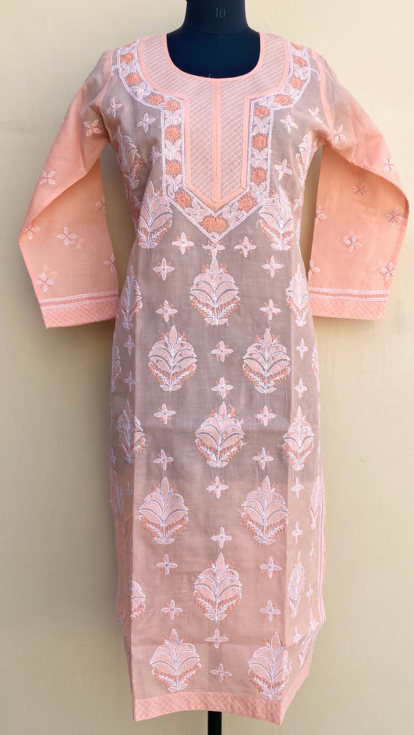 Lucknowi Chikankari Kurti Peach Cotton