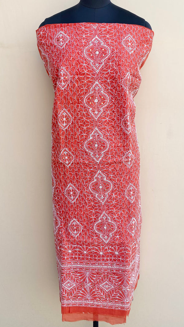 Lucknowi Chikankari Kurta Length Rust Cotton With Mukaish Work