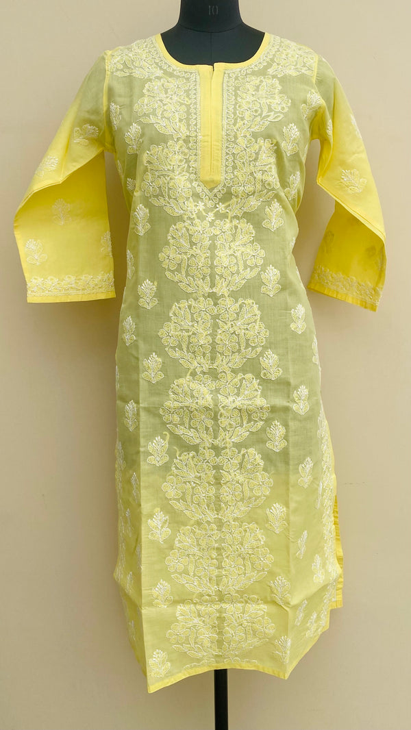 Lucknowi Chikankari Kurti Yellow Cotton