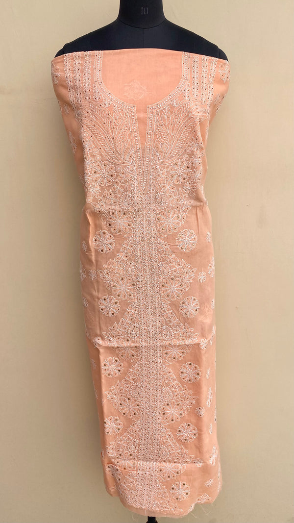 Lucknowi Chikankari Kurta Length Peach Cotton With Mukaish Work